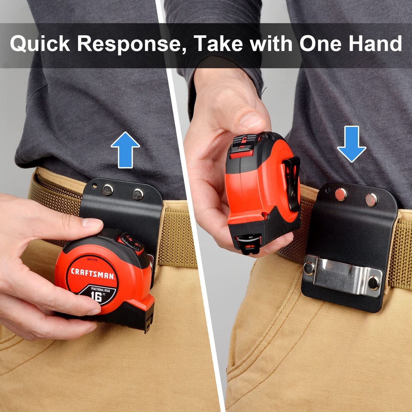 2 Pack Tape Measure Holder for Belt, Low-Profile Tape Measure Belt Clip, Fits up to Tool Belt, Tape Accessories