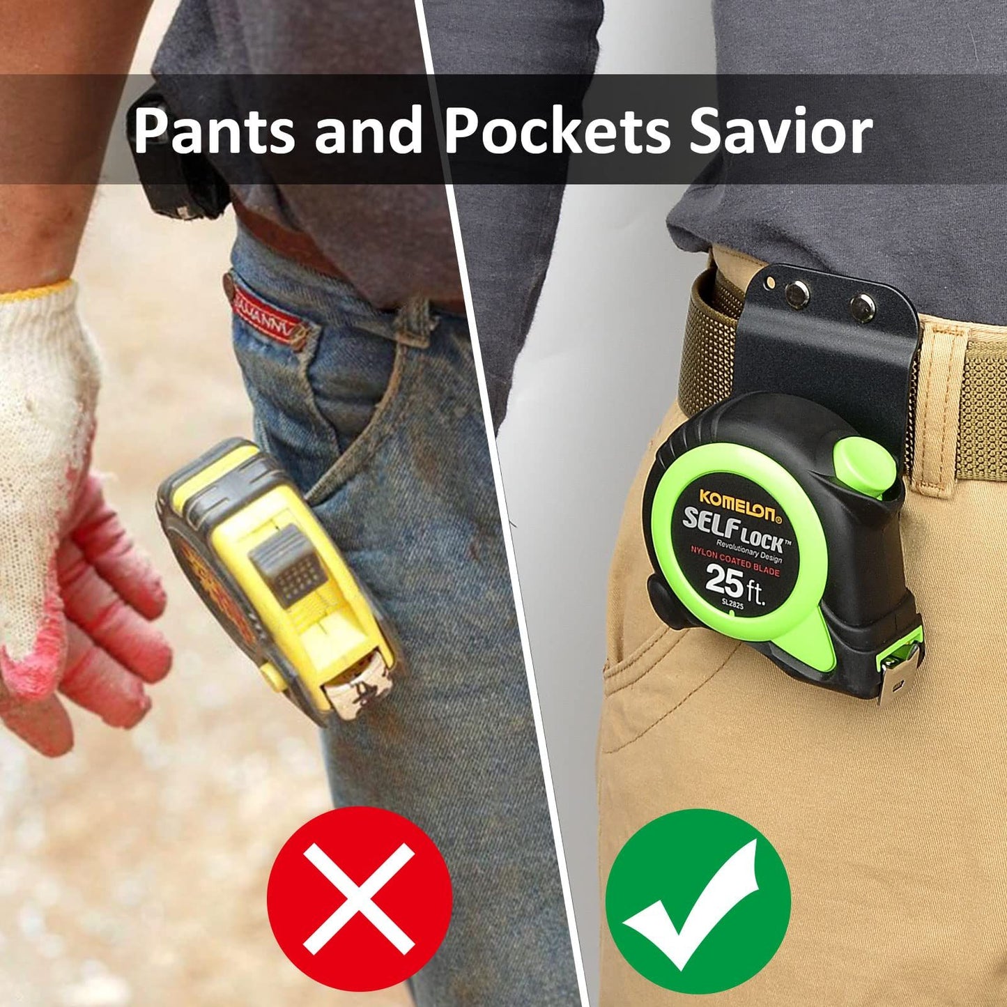 2 Pack Tape Measure Holder for Belt, Low-Profile Tape Measure Belt Clip, Fits up to Tool Belt, Tape Accessories
