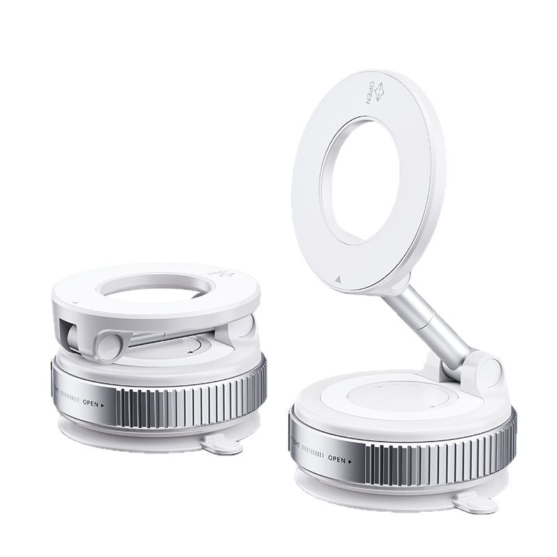 Vacuum Magnetic Suction Phone Holder, Foldable and Retractable Hands-Free Suction Cup Phone Mount for Car/Gym/Mirror/Smooth Surface, Compatible with iPhone Android and All Smartphones (White)