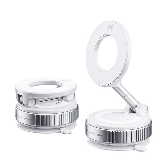 Vacuum Magnetic Suction Phone Holder, Foldable and Retractable Hands-Free Suction Cup Phone Mount for Car/Gym/Mirror/Smooth Surface, Compatible with iPhone Android and All Smartphones (White)
