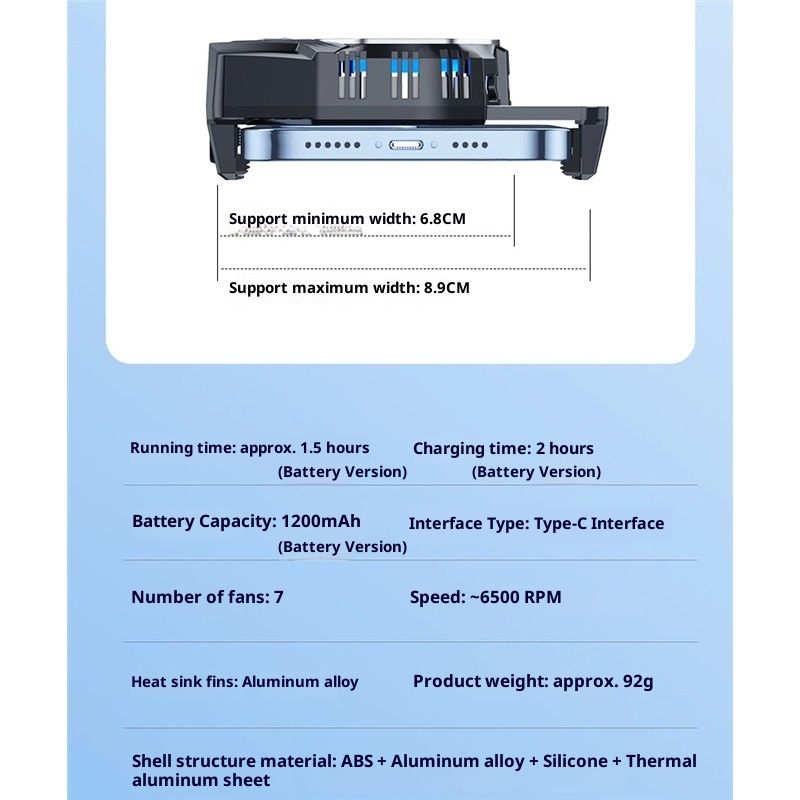 Phone Cooler with Battery, Phone Cooling Fan for Gaming Fit All Types of iPhone Android Smartphones, Mobile Phone Radiator with LED Temperature Display/Universal Clamp