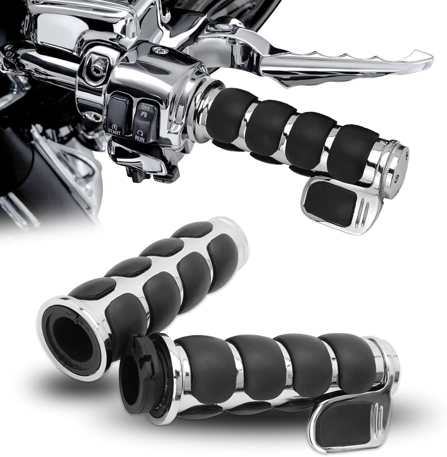 2.5cm Motorcycle Handlebar Hand Grips w/Throttle Compatible Street Bike Dirt Bike Cruiser and Chopper (Sliver Flat Angle)