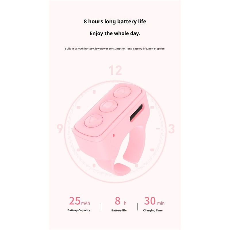 Ring Remote Control, Camera Shutter Remote, Wireless Bluetooth Scrolling Ring  Remote Shutter Control for Phone Camera pink