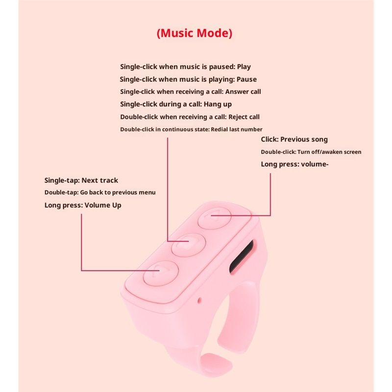 Ring Remote Control, Camera Shutter Remote, Wireless Bluetooth Scrolling Ring  Remote Shutter Control for Phone Camera pink