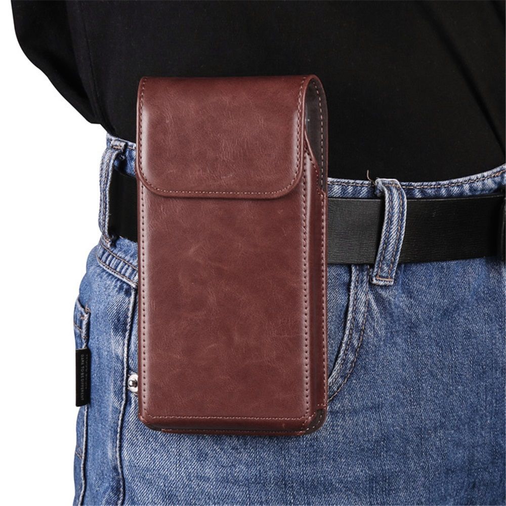 Leather Belt Clip Phone Case Men Waist Bag Holder Holster Pouch Mobile Phone Waist Bag for Mens(Coffee)