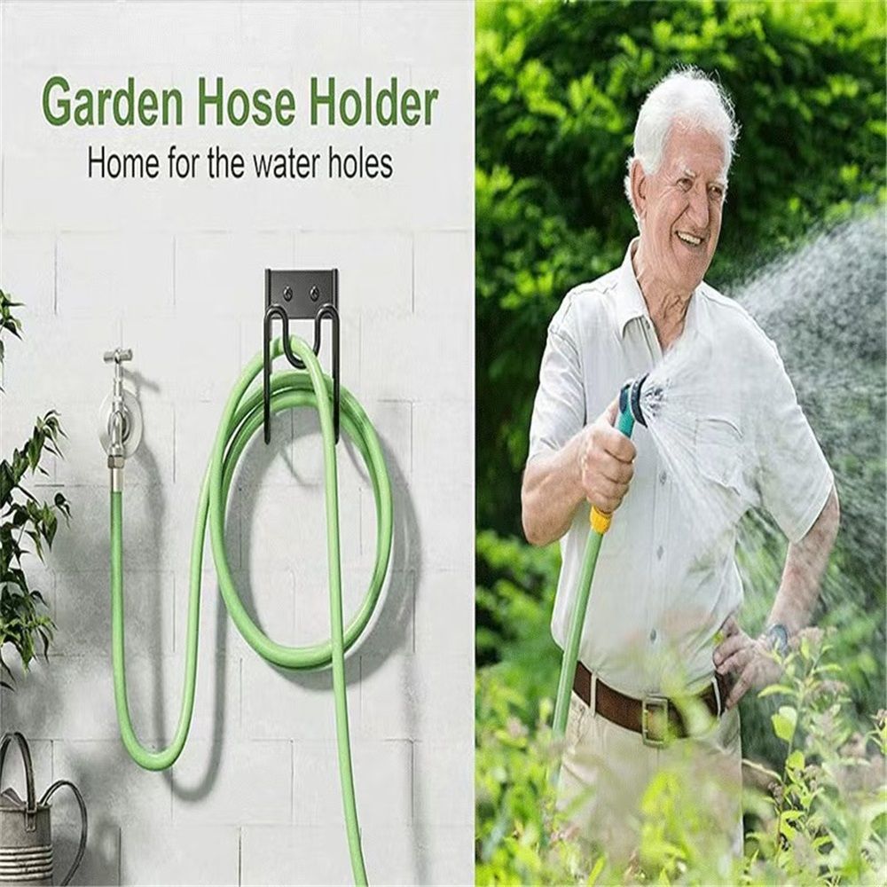 Black Metal Garden Hose Holder - Wall Mounted Water Hose Holder - Hose Hanger Heavy Duty for Water Hose Extension Cords Vacuum Hose (1 Pack)