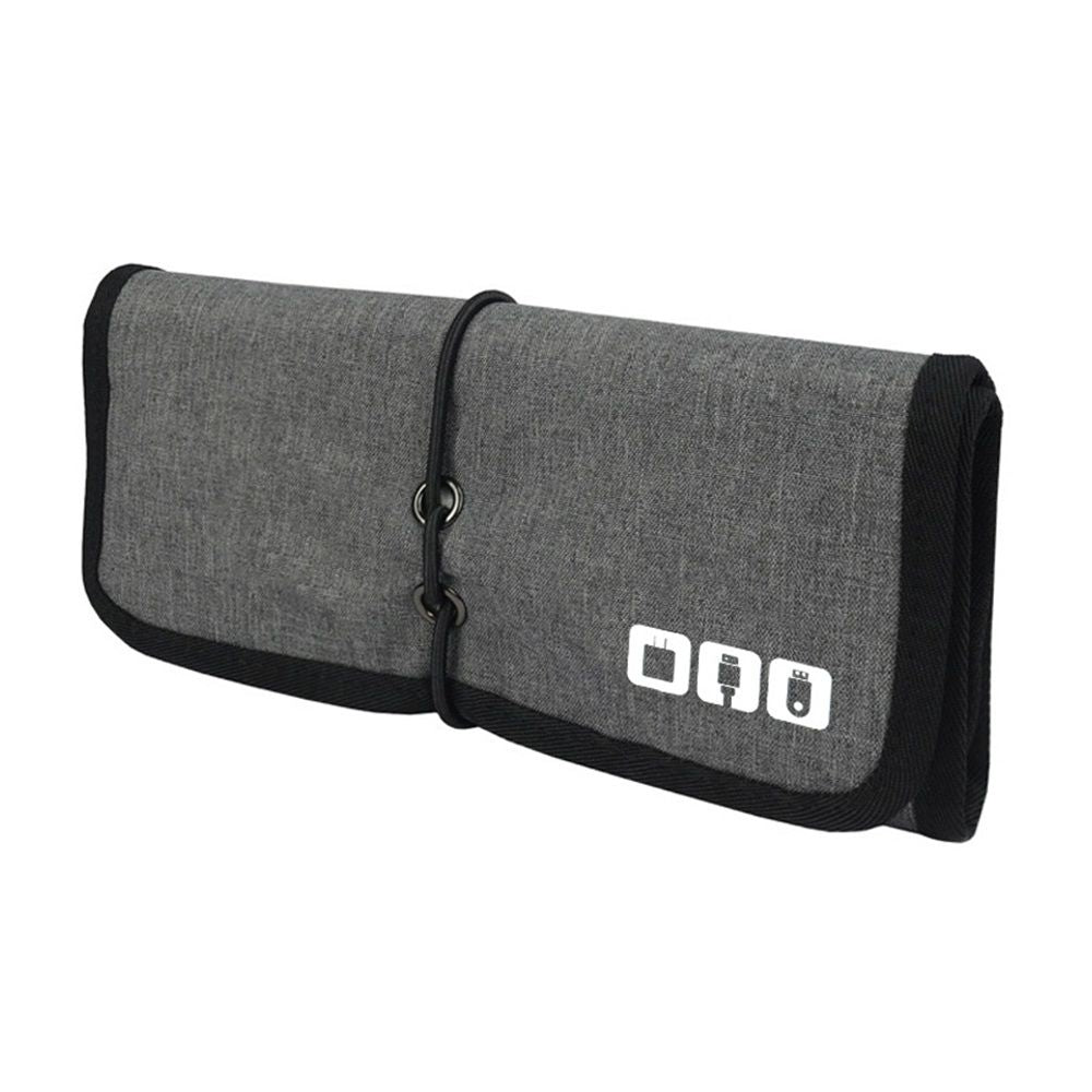 Electronic Organizer Cord Pouch, Travel Cable Charger Phone Accessories Bag Organizer Roll up Tech Carrying Case for USB Cables Memory Cards Earphone Flash Hard Drive – gray（oniy bag）