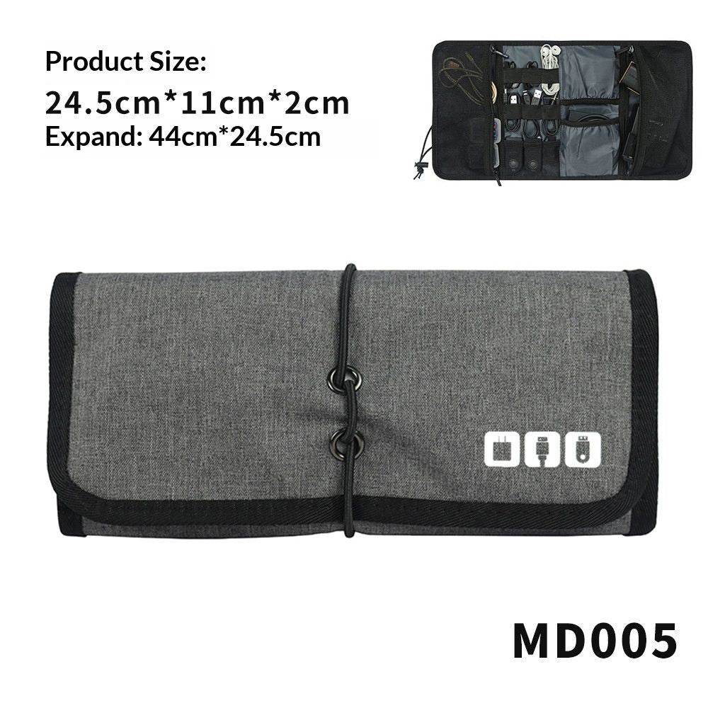 Electronic Organizer Cord Pouch, Travel Cable Charger Phone Accessories Bag Organizer Roll up Tech Carrying Case for USB Cables Memory Cards Earphone Flash Hard Drive – gray（oniy bag）