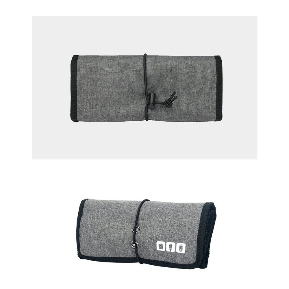 Electronic Organizer Cord Pouch, Travel Cable Charger Phone Accessories Bag Organizer Roll up Tech Carrying Case for USB Cables Memory Cards Earphone Flash Hard Drive – gray（oniy bag）