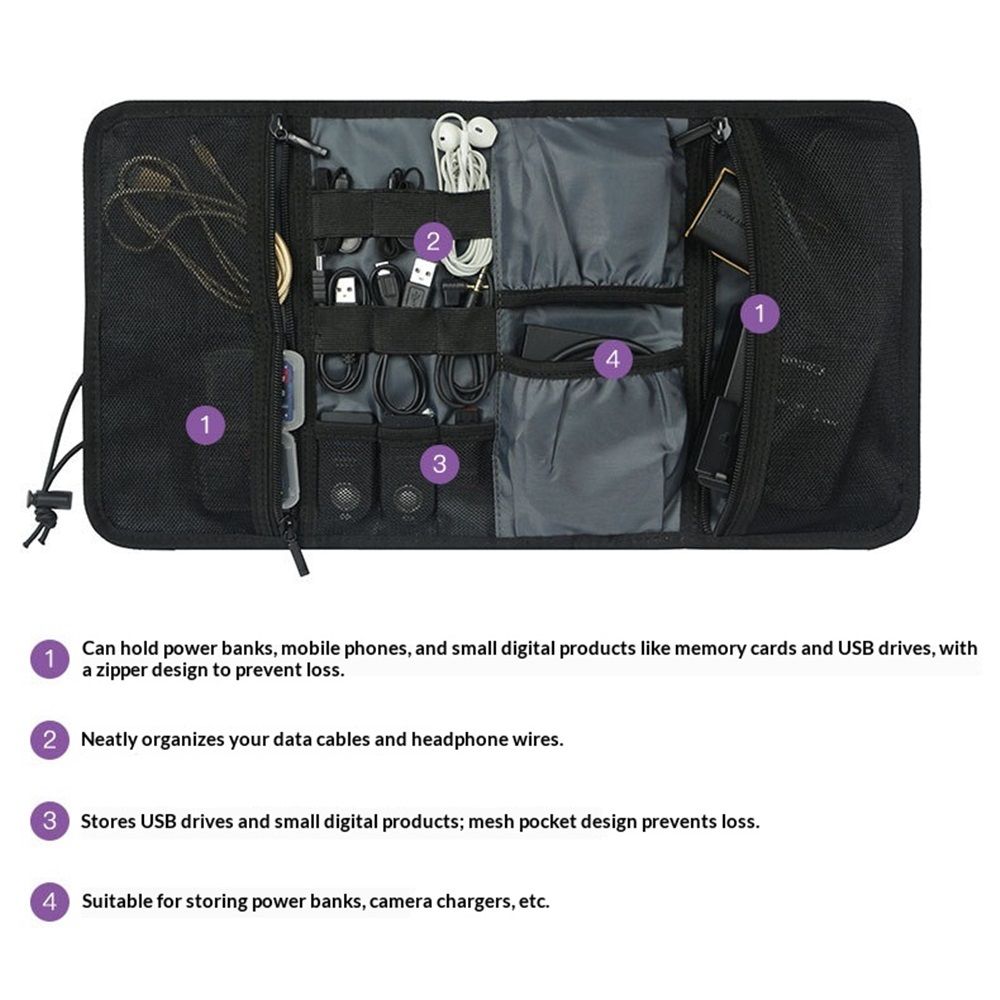 Electronic Organizer Cord Pouch, Travel Cable Charger Phone Accessories Bag Organizer Roll up Tech Carrying Case for USB Cables Memory Cards Earphone Flash Hard Drive – gray（oniy bag）