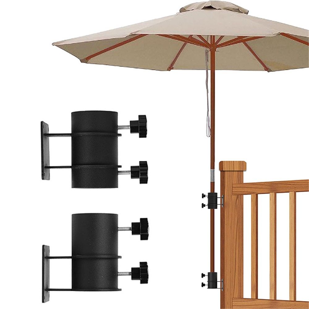 Deck Umbrella Mount Stainless Steel Patio Umbrella Holder, Umbrella Clamp Mount for Deck Railing Heavy Duty Outdoor Umbrella Clamp, Black 2pcs