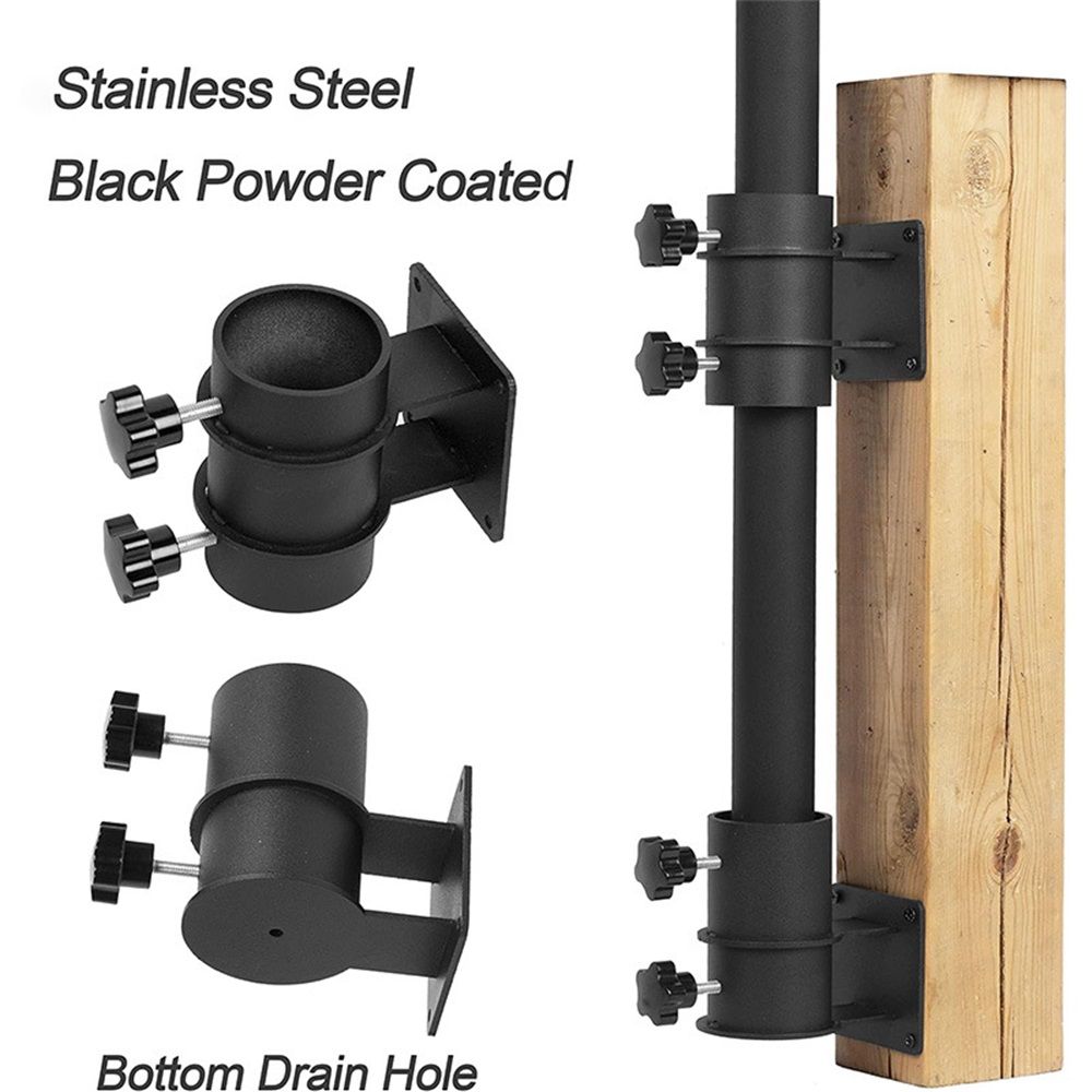 Deck Umbrella Mount Stainless Steel Patio Umbrella Holder, Umbrella Clamp Mount for Deck Railing Heavy Duty Outdoor Umbrella Clamp, Black 2pcs