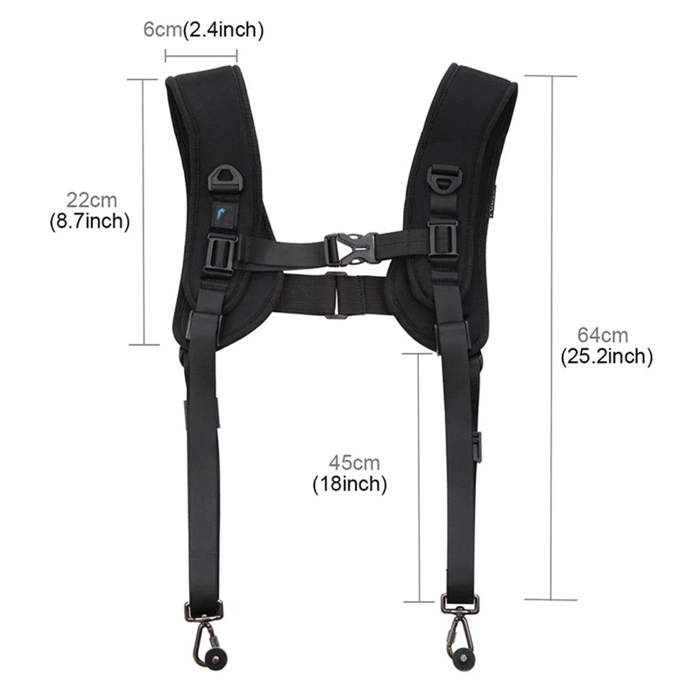 Dual Camera Shoulder Harness Quick Release Double Camera Tether Strap Soft Pad Decompression Strap Belt With 1/4 inch Screw for DSLR SLR Cameras