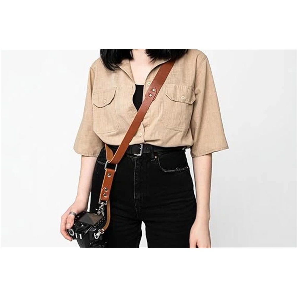 Leather camera shoulder strap, convenient universal digital device adjustment, adjustable back safety belt rope（Brown Third Generation）