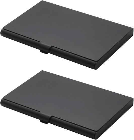 2pcs  Business Card Holder, Aluminum Alloy Flip Cover Slim Name Cards Case for Women Men, Black