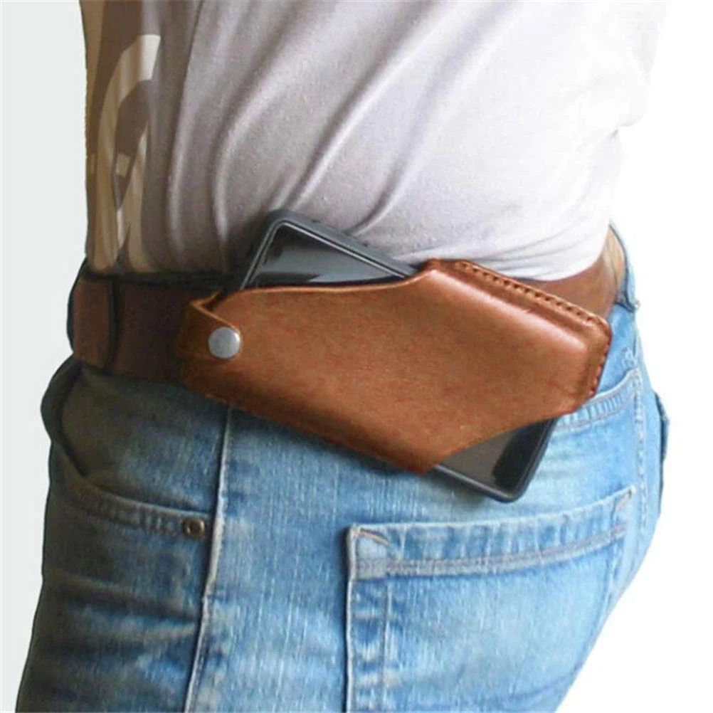 Mobile Phone Belt Pouch, Vintage PU Leather Phone Holster for Walking ， phone protective case(Brown 15*8.5cm)