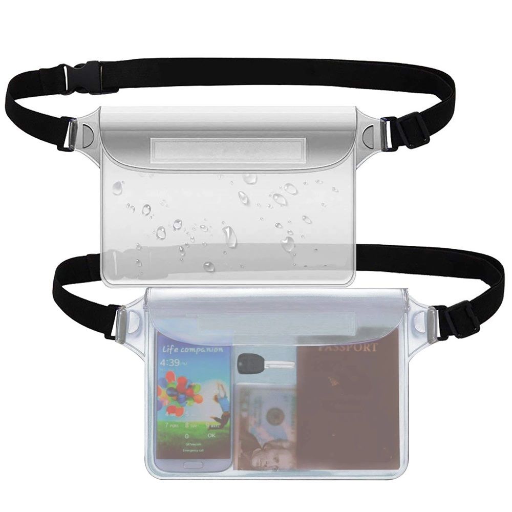 Waterproof Pouch with Waist Strap (2 Pack) | Beach Accessories Best Way to Keep Your Phone and Valuables Safe and Dry | Perfect for Boating Swimming Snorkeling Kayaking Beach Pool（white,Only bags）