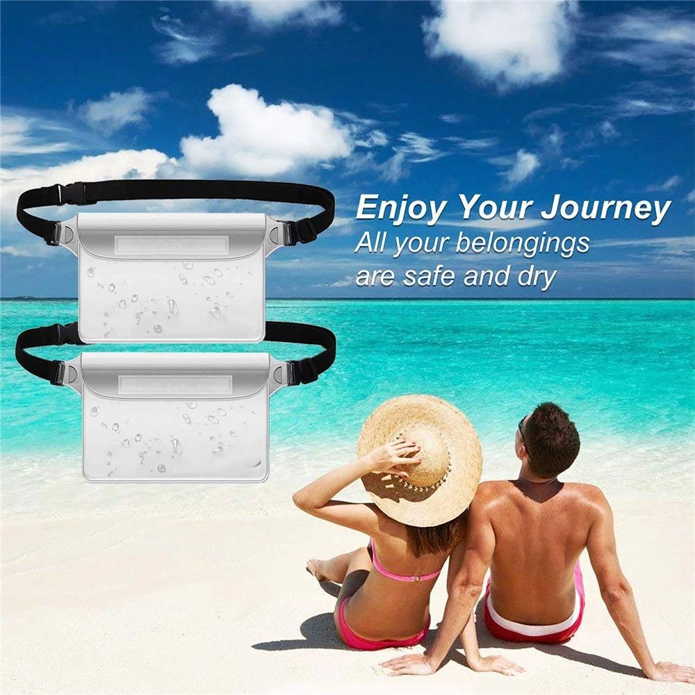 Waterproof Pouch with Waist Strap (2 Pack) | Beach Accessories Best Way to Keep Your Phone and Valuables Safe and Dry | Perfect for Boating Swimming Snorkeling Kayaking Beach Pool（white,Only bags）
