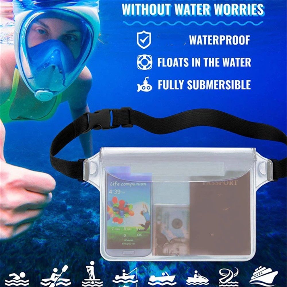 Waterproof Pouch with Waist Strap (2 Pack) | Beach Accessories Best Way to Keep Your Phone and Valuables Safe and Dry | Perfect for Boating Swimming Snorkeling Kayaking Beach Pool（white,Only bags）