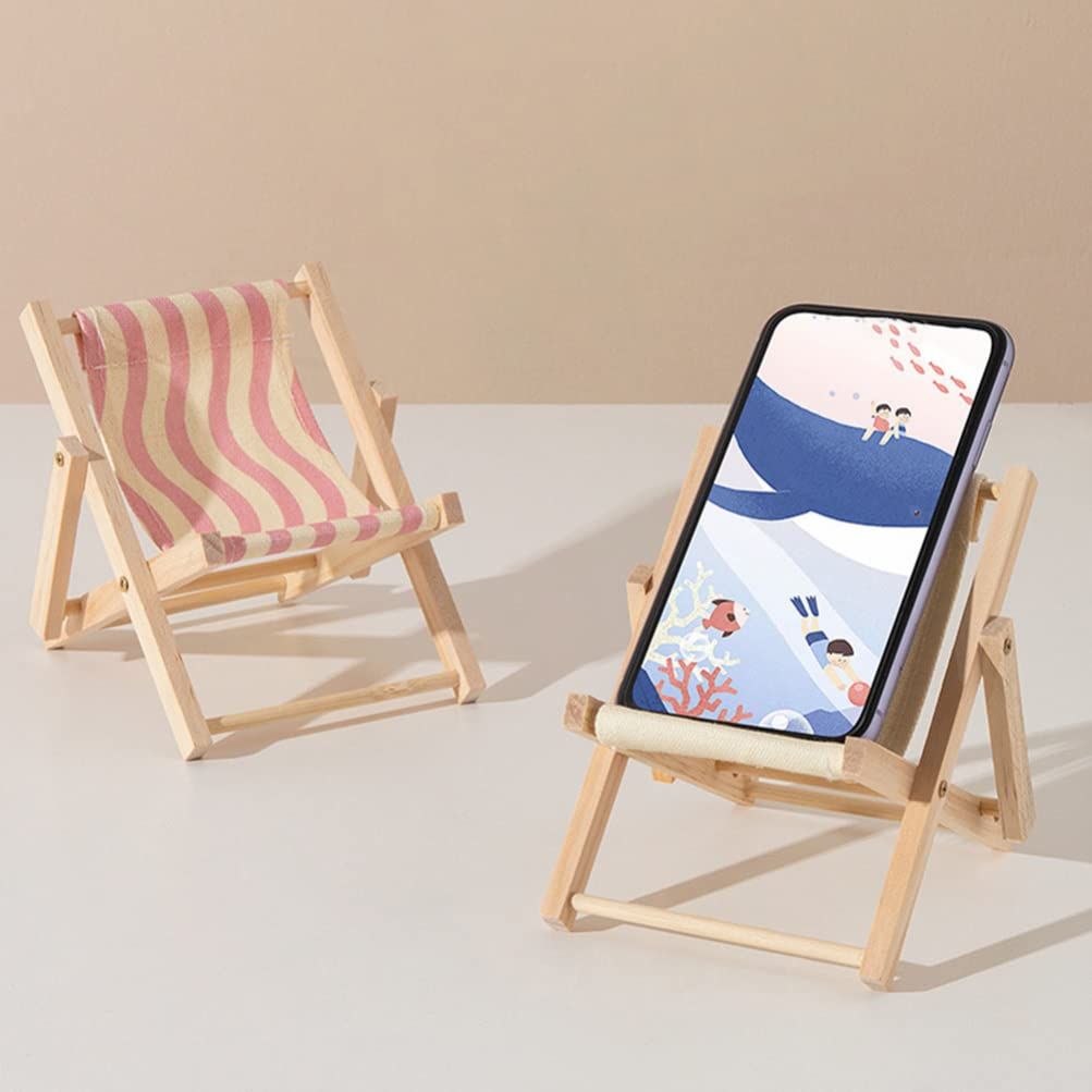 3 pack Cell Phone Holder Wood and Chair Desk Stand Display Business Card Holders Bracket Charging Dock Mini Folding Chair Phone Holder for Smartphone Mobile Phone