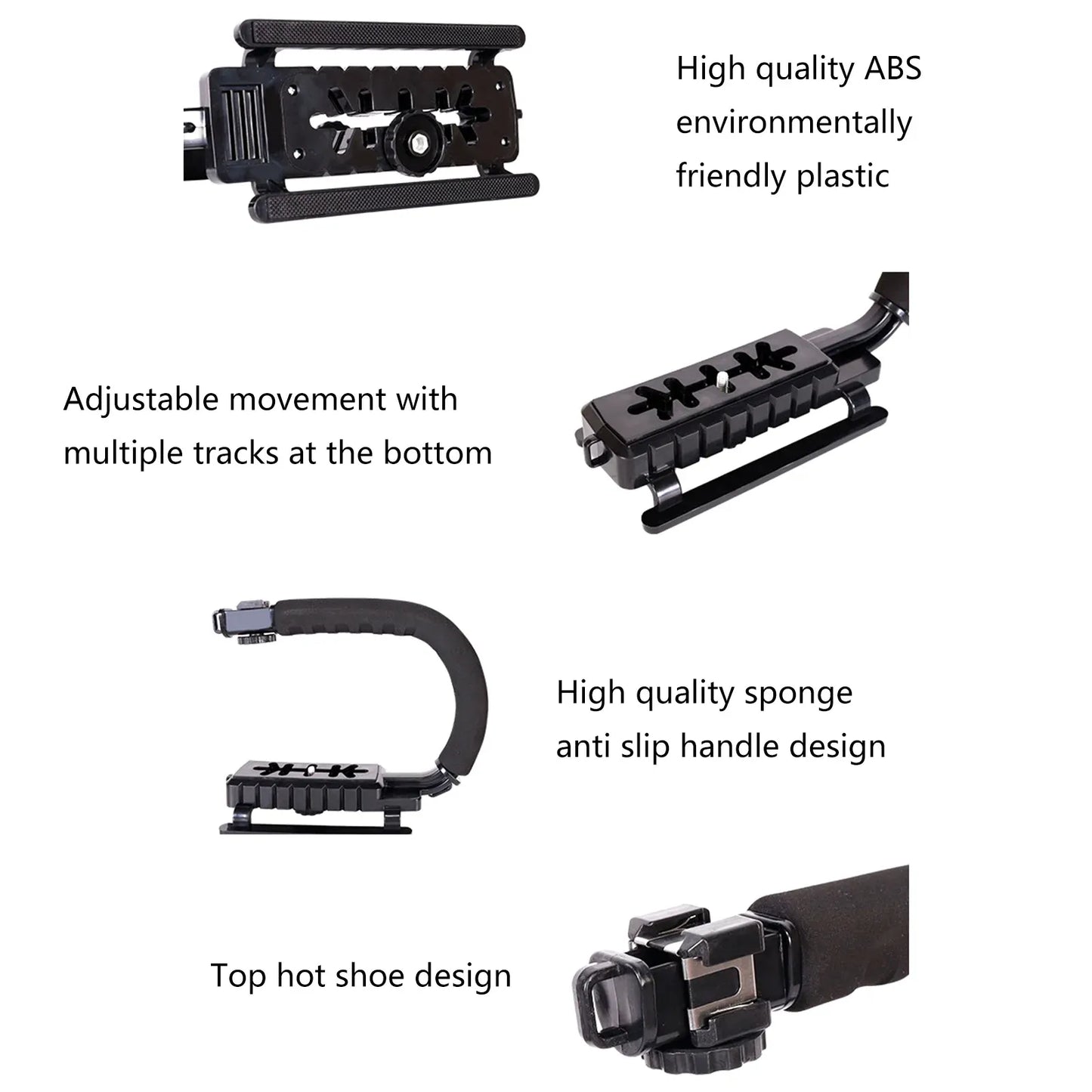 Handheld Camera Stabilizer U Grip, Lightweight Anti Skid Video Photo Grip With Cold Shoe Mount