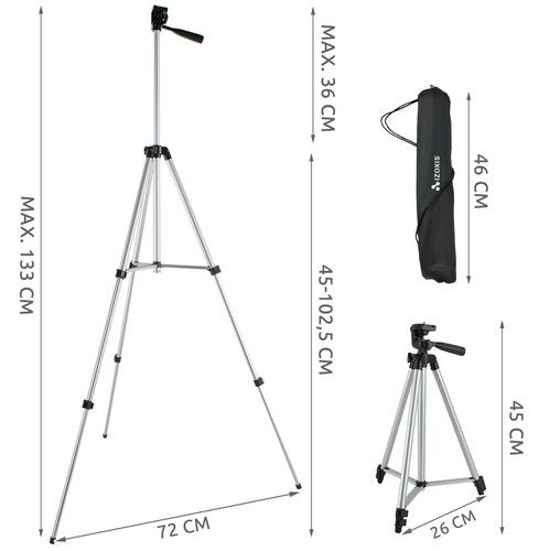 Phone Tripod Black, Mobile Camera Stand & Selfie Stick with Adjustable Height