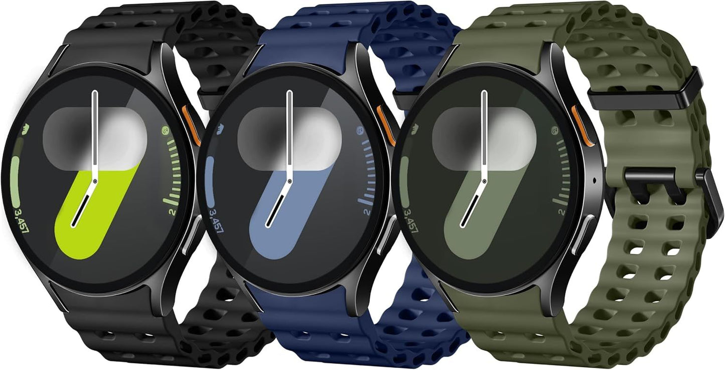 Sport Band for Samsung Galaxy Watch 7 6 5 4 Watch 6 4 Classic Watch 5 Pro | 20mm No Gap Bands for Samsung Watch Band, Soft Durable Silicone Strap for Galaxy Watch 7 Band Men, Breathable, Waterproof