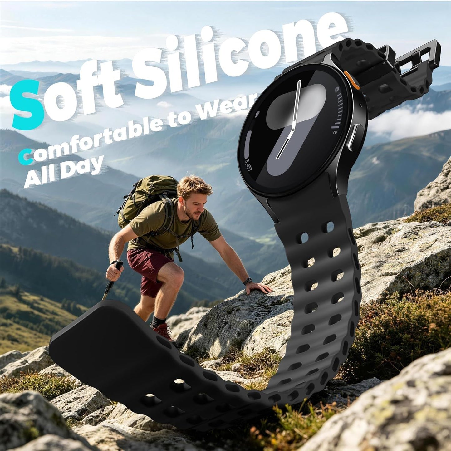 Sport Band for Samsung Galaxy Watch 7 6 5 4 Watch 6 4 Classic Watch 5 Pro | 20mm No Gap Bands for Samsung Watch Band, Soft Durable Silicone Strap for Galaxy Watch 7 Band Men, Breathable, Waterproof