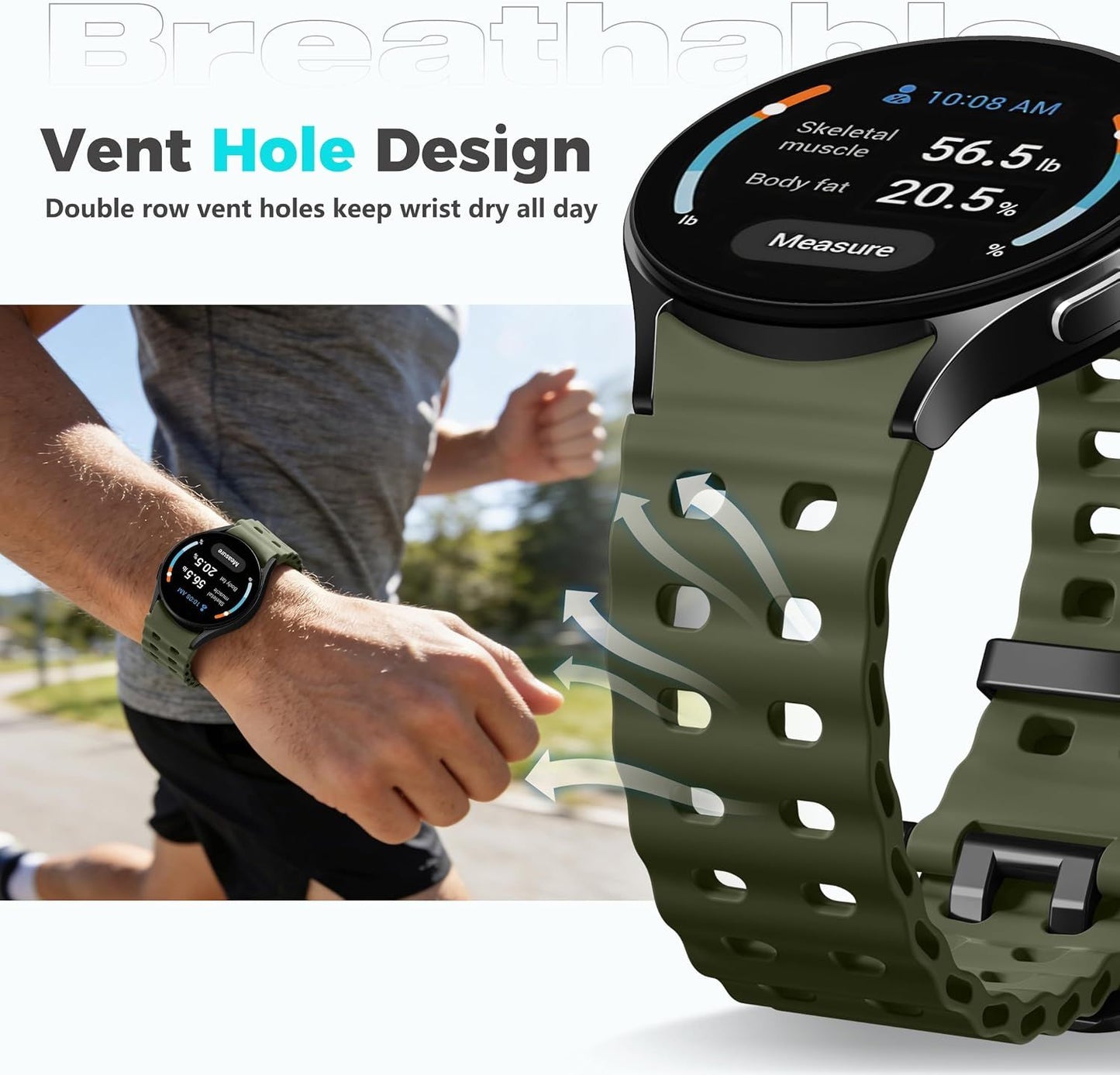Sport Band for Samsung Galaxy Watch 7 6 5 4 Watch 6 4 Classic Watch 5 Pro | 20mm No Gap Bands for Samsung Watch Band, Soft Durable Silicone Strap for Galaxy Watch 7 Band Men, Breathable, Waterproof