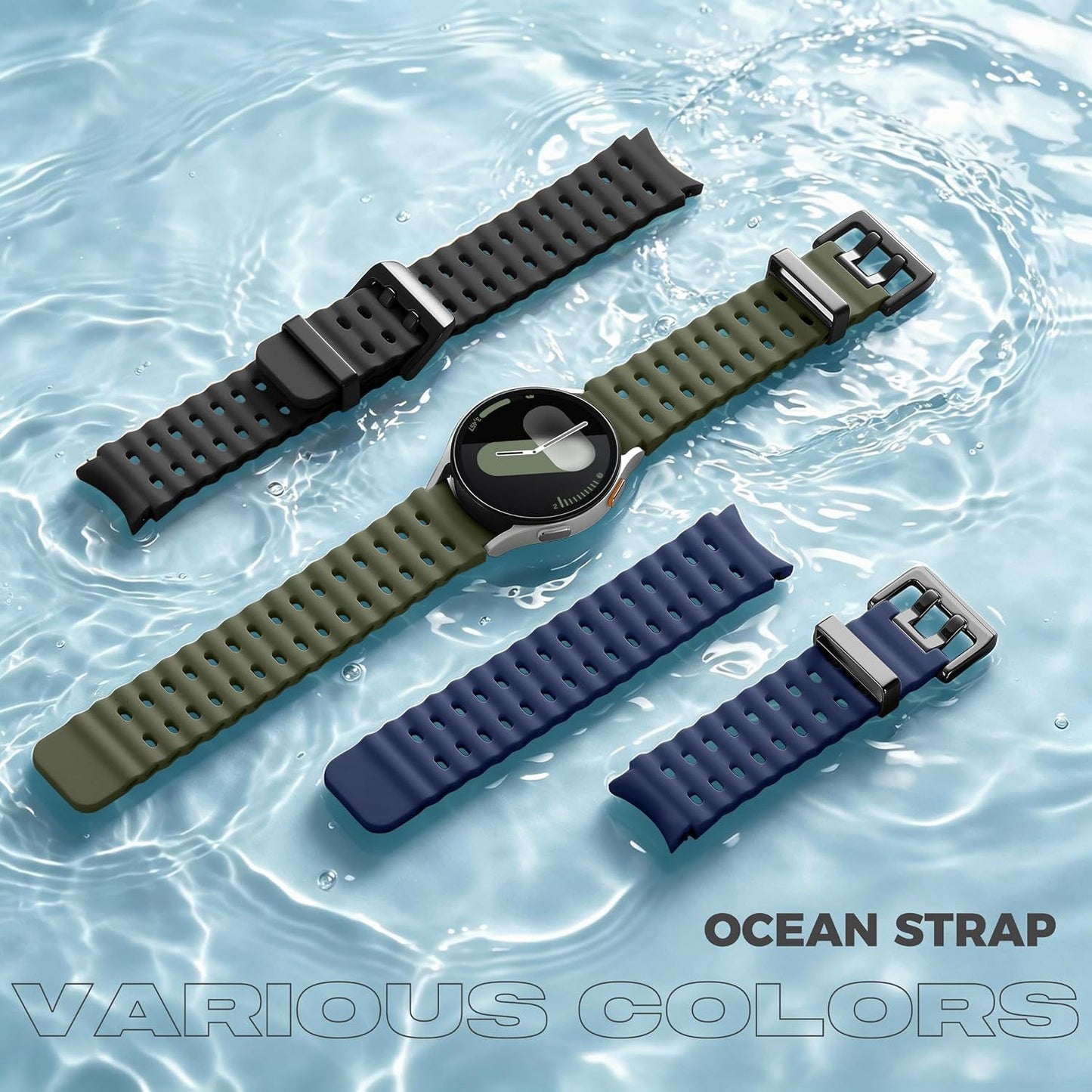 Sport Band for Samsung Galaxy Watch 7 6 5 4 Watch 6 4 Classic Watch 5 Pro | 20mm No Gap Bands for Samsung Watch Band, Soft Durable Silicone Strap for Galaxy Watch 7 Band Men, Breathable, Waterproof