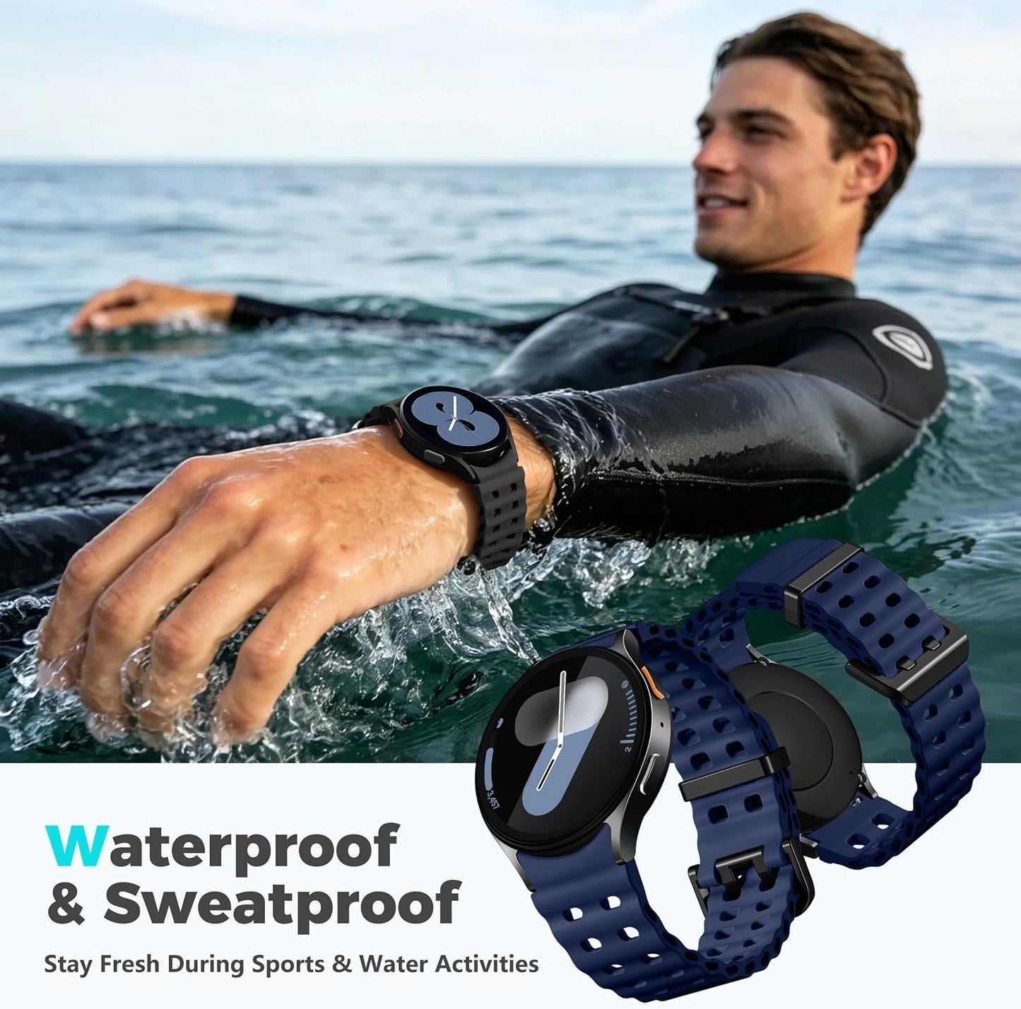 Sport Band for Samsung Galaxy Watch 7 6 5 4 Watch 6 4 Classic Watch 5 Pro | 20mm No Gap Bands for Samsung Watch Band, Soft Durable Silicone Strap for Galaxy Watch 7 Band Men, Breathable, Waterproof