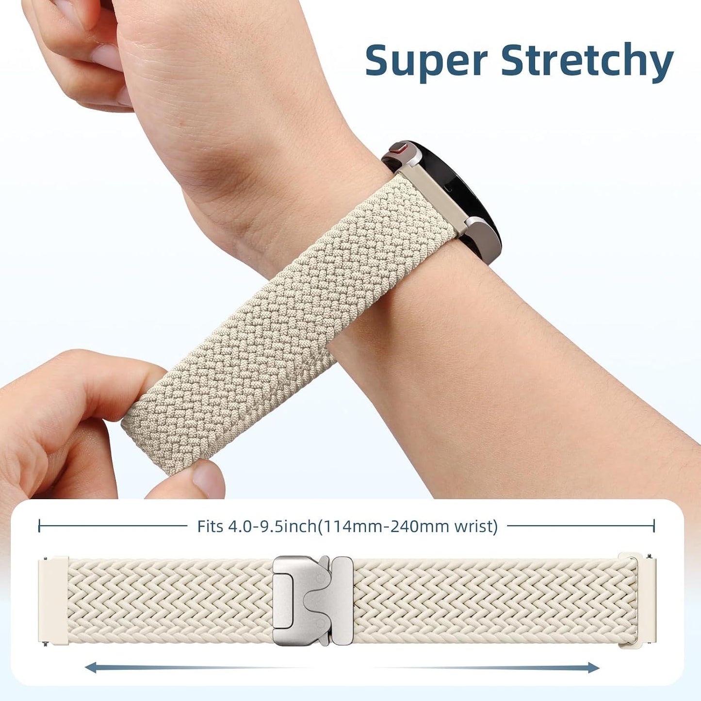Stretchy Braided Band Compatible with Samsung Galaxy Watch 7 Band/FE 6 5 4 40mm 44mm/Watch 6 Classic 47mm 43mm/4 Classic 46mm 42mm/Watch 5 Pro 45mm/Active 2, 20mm Nylon Sport Strap for Men Women