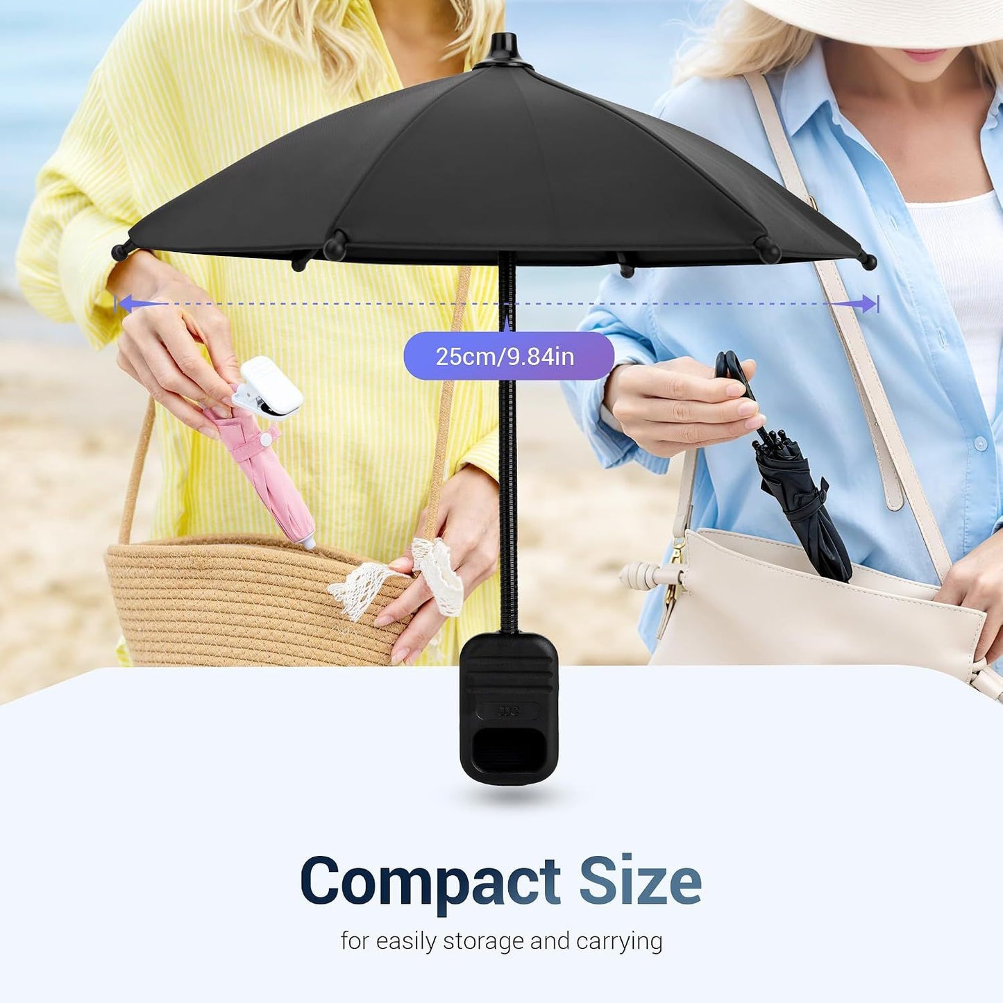 Phone Umbrella, UPF 45+ Clip-On Phone Umbrella Mini Tanning Cellphone Sun Shade Screen UV Protection for iPhone iPad Laptop Kindle Outdoor Travel Beach Pool Gifts Accessories Vacation Essentials