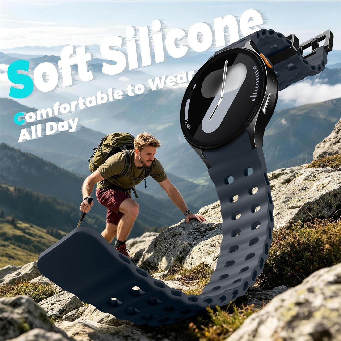 Sport Band for Samsung Galaxy Watch 7 6 5 4 Watch 6 4 Classic Watch 5 Pro | 20mm No Gap Bands for Samsung Watch Band, Soft Durable Silicone Strap for Galaxy Watch 7 Band Men, Breathable, Waterproof