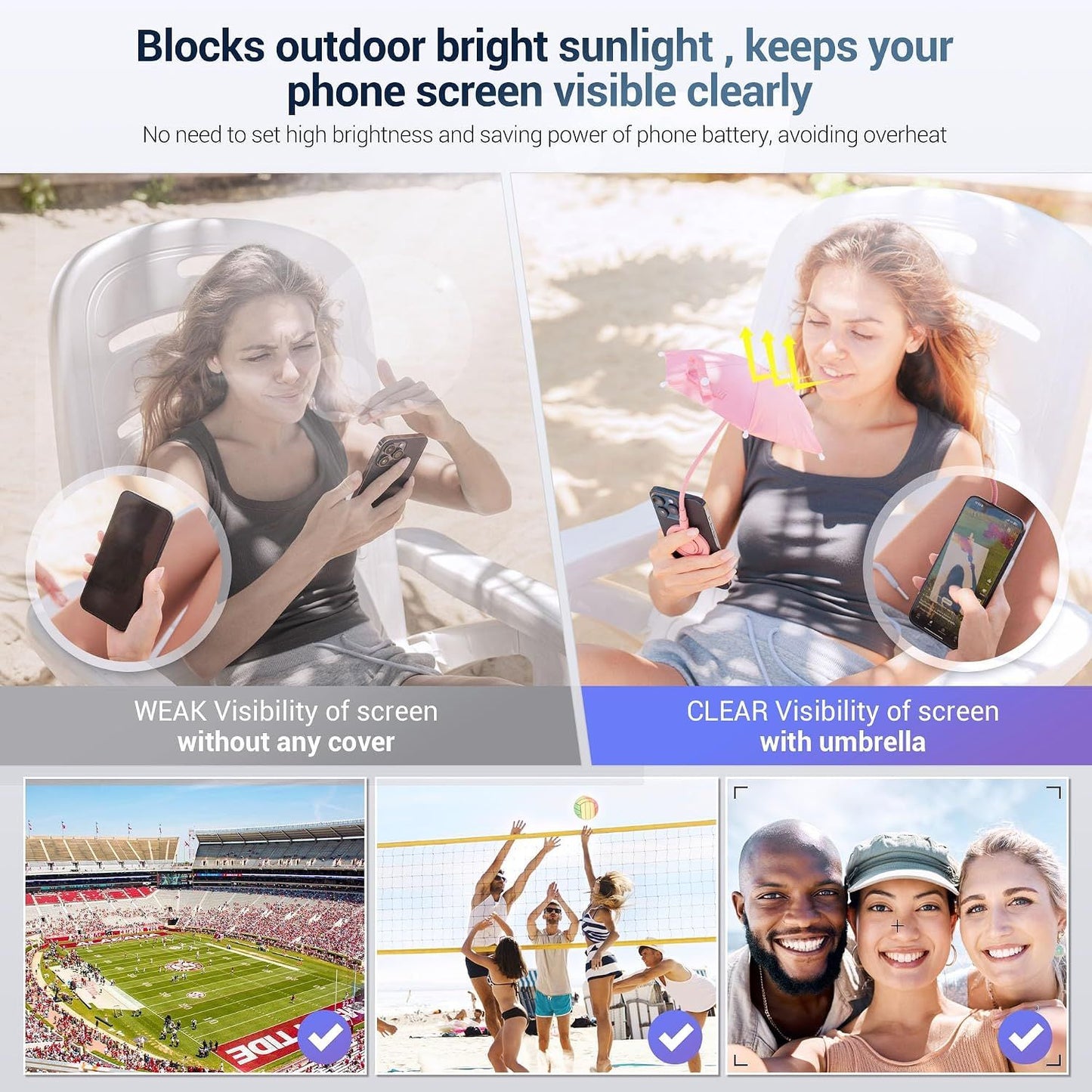 Phone Umbrella for Sun,Magnetic Cellphone SunShade Shield Umbrella,Universal Phone Sun Blocker Cover Visor for Beach Pool Accessories Travel Vacation Essentials Outdoor Video Photo Watching Anti-Glare