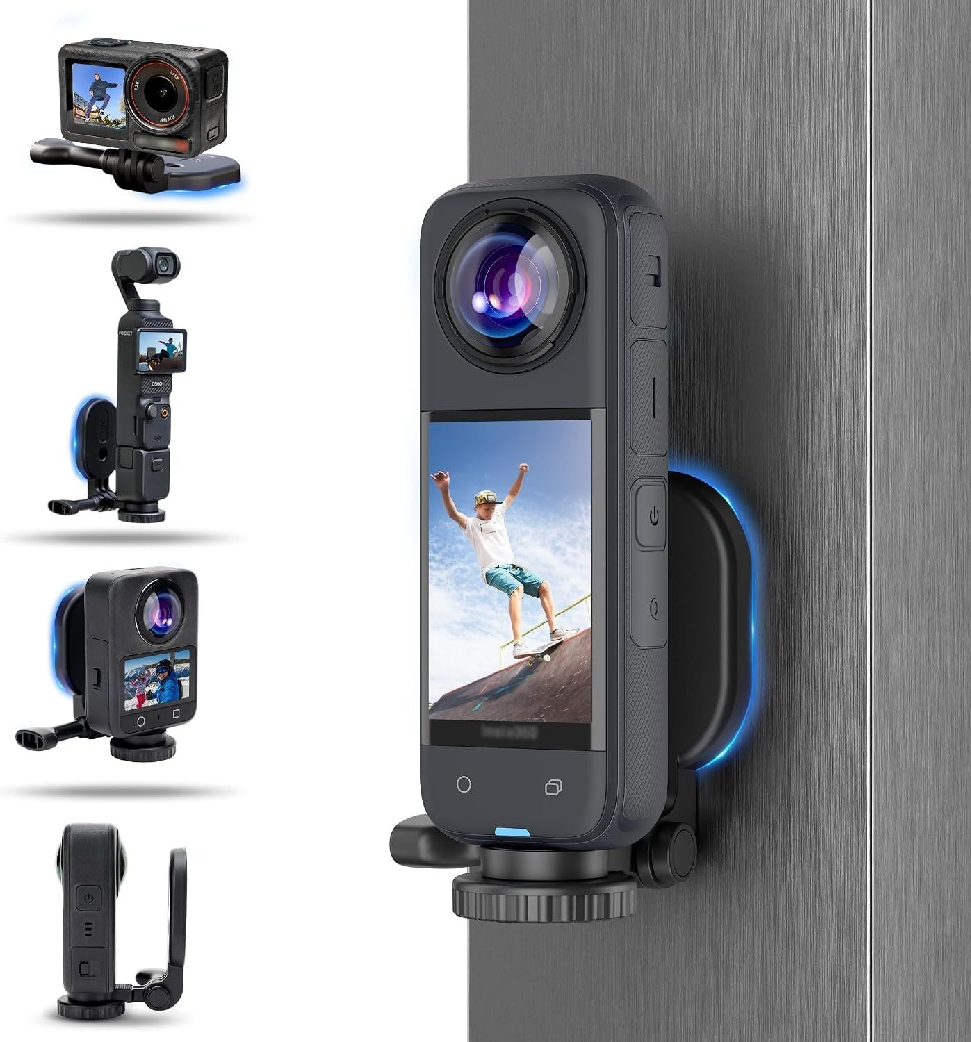 Strong Magnetic Mount Stand for Insta360 X5 X4 OSMO 360,Detachable Magnetic Camera Mount for Insta360 X5 X4 X3 GO Osmo 360 Pocket4 Action 5Pro Hero13 & More,Compact Magnet Steering Holder Bracket Base