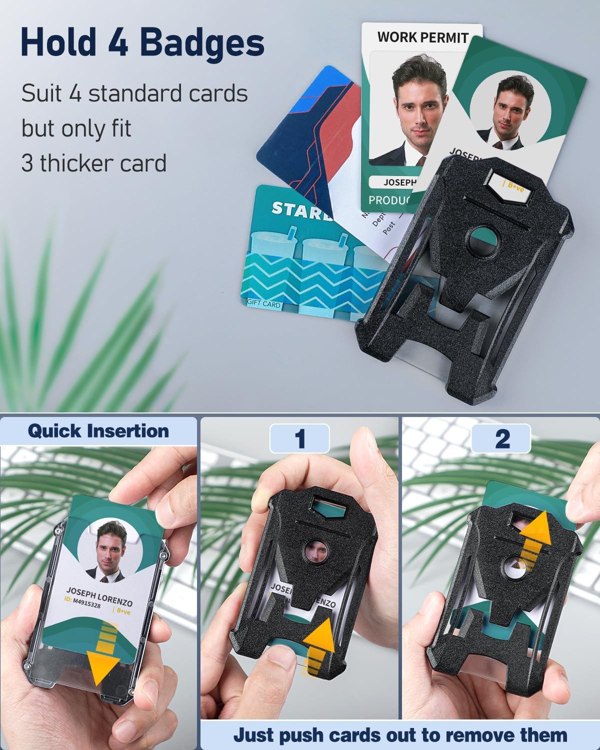 2 Pack Heavy Duty Badge Holder Vertical Hard Plastic Case with Clear Window and Tight Clip Stable Card Protector Tactical ID Card Holder for Office School ID Credit Cards Proximity Cards