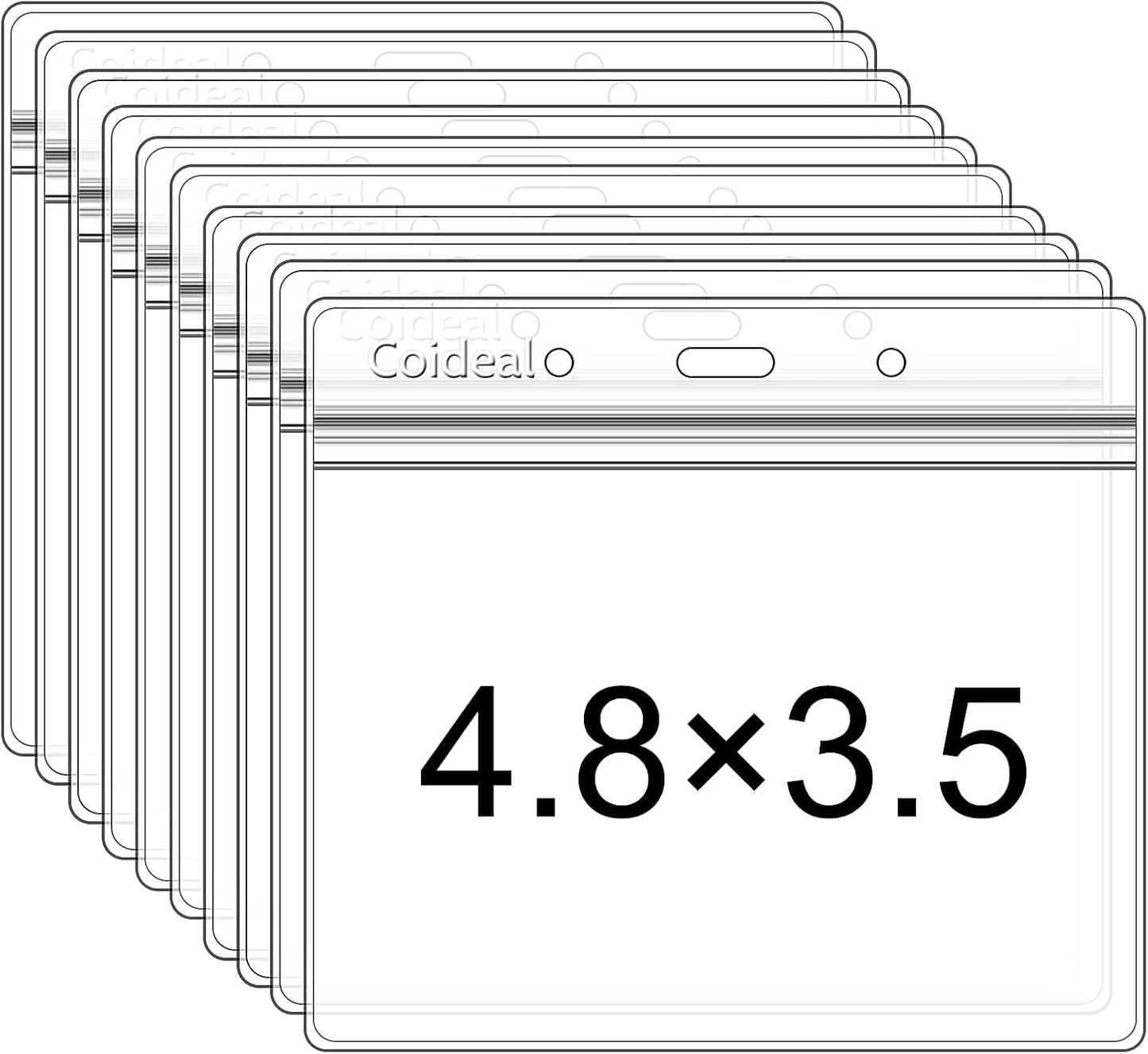 Clear Plastic Horizontal Badge Holder -  12 Pcs Thick Name Tag ID Card Protector Holders Large Transparent Sleeve Waterproof (4.8 x 3.5 Inch)