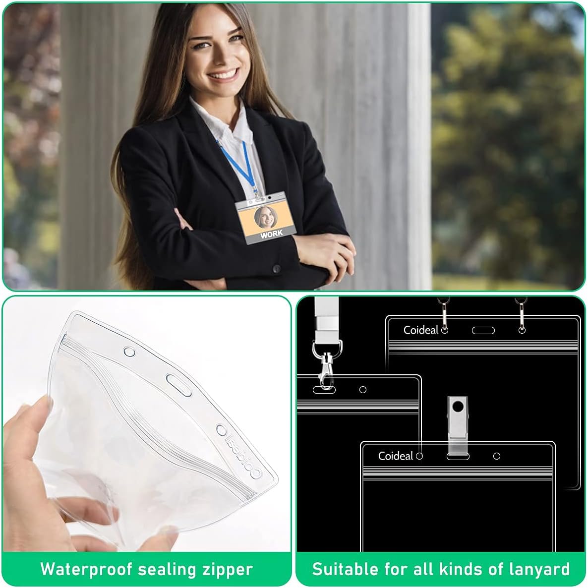 Clear Plastic Horizontal Badge Holder -  12 Pcs Thick Name Tag ID Card Protector Holders Large Transparent Sleeve Waterproof (4.8 x 3.5 Inch)