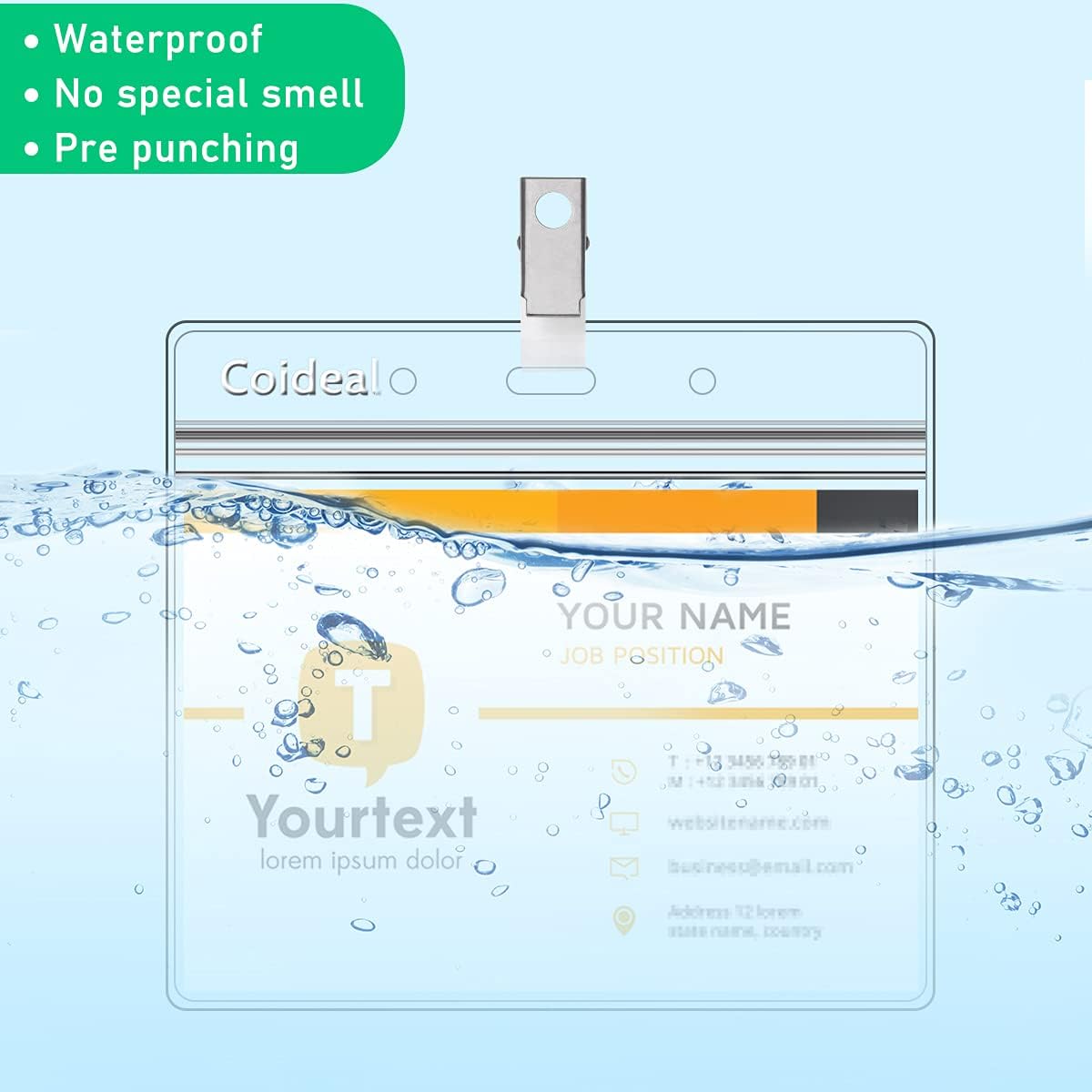 Clear Plastic Horizontal Badge Holder -  12 Pcs Thick Name Tag ID Card Protector Holders Large Transparent Sleeve Waterproof (4.8 x 3.5 Inch)