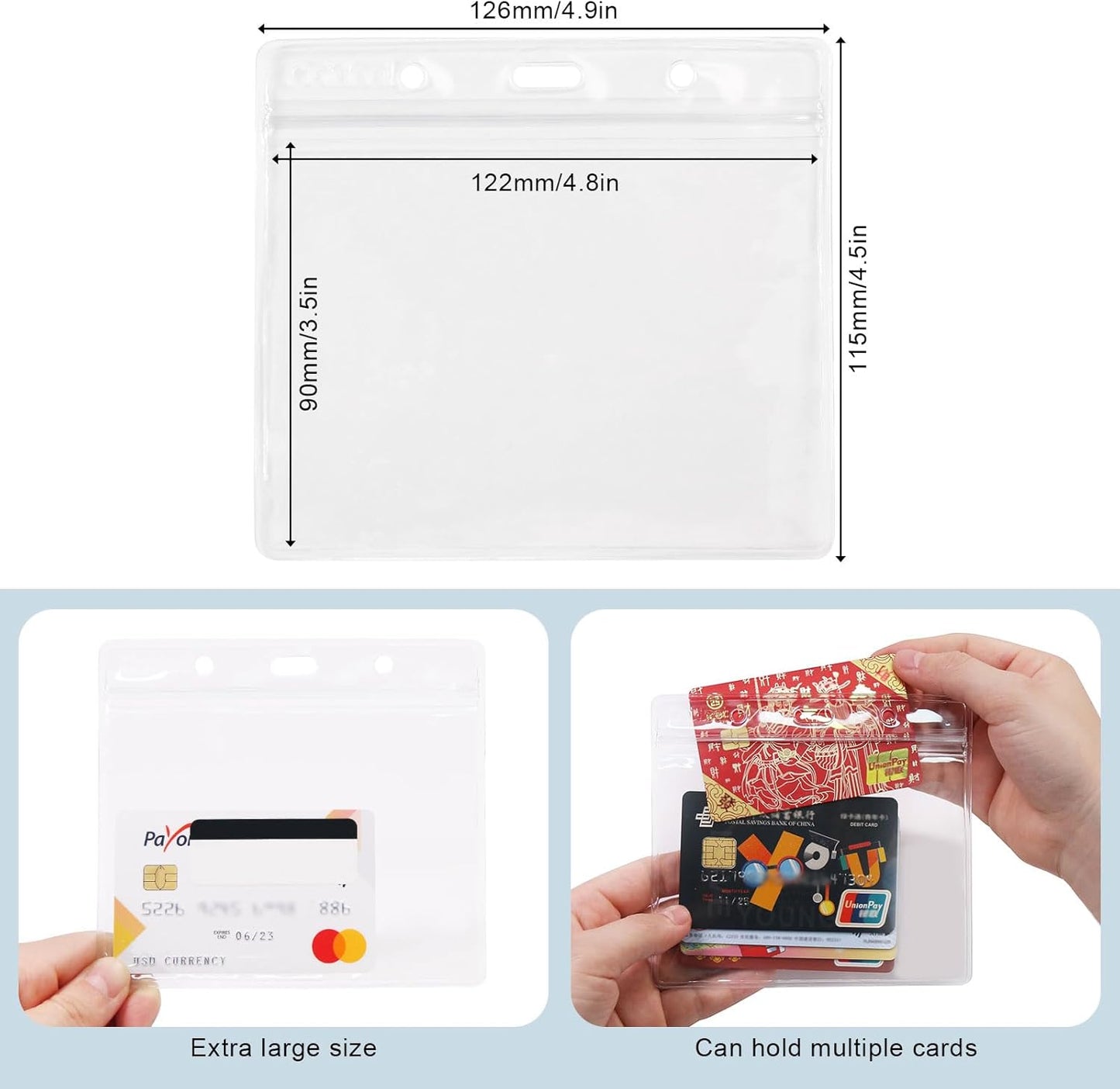 Clear Plastic Horizontal Badge Holder -  12 Pcs Thick Name Tag ID Card Protector Holders Large Transparent Sleeve Waterproof (4.8 x 3.5 Inch)