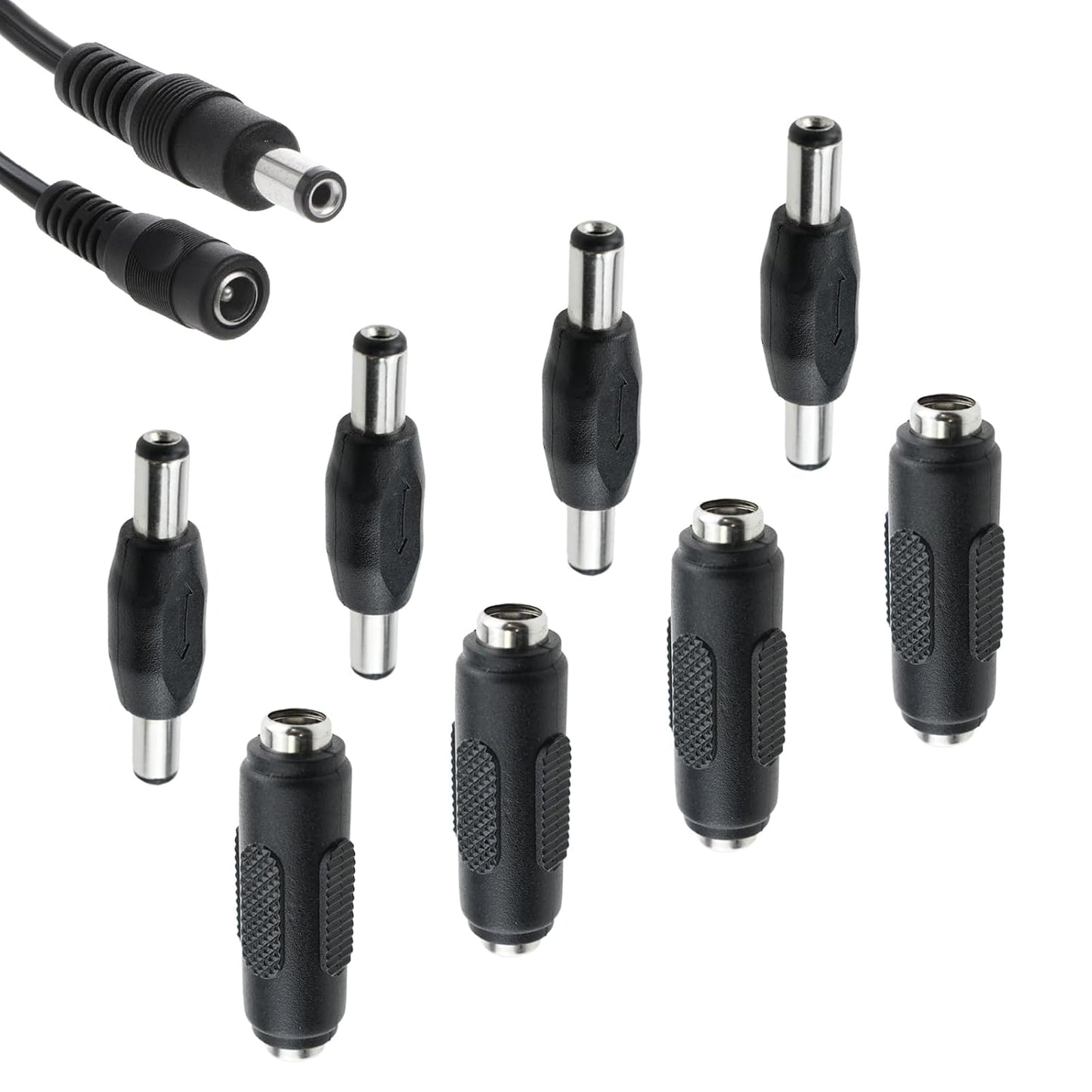 8Pcs 12V DC 5.5 x 2.1mm Female to Female Power Connector Adapter & DC 5.5 x 2.1mm Male to Male Power Plug Jack Connector for Led Strip Light CCTV Camera
