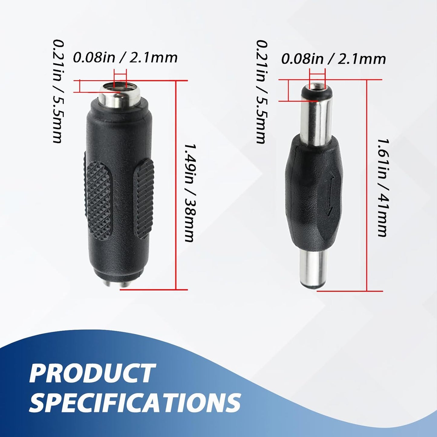 8Pcs 12V DC 5.5 x 2.1mm Female to Female Power Connector Adapter & DC 5.5 x 2.1mm Male to Male Power Plug Jack Connector for Led Strip Light CCTV Camera