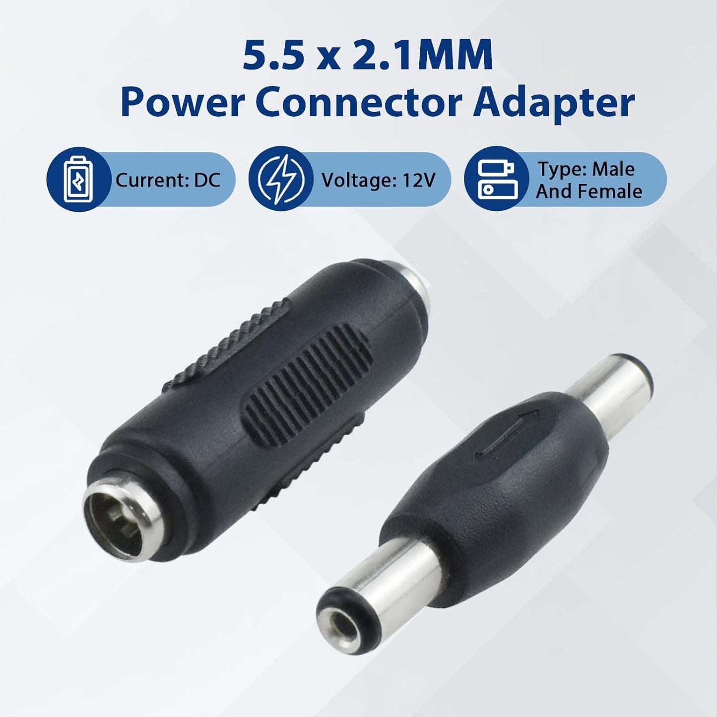 8Pcs 12V DC 5.5 x 2.1mm Female to Female Power Connector Adapter & DC 5.5 x 2.1mm Male to Male Power Plug Jack Connector for Led Strip Light CCTV Camera