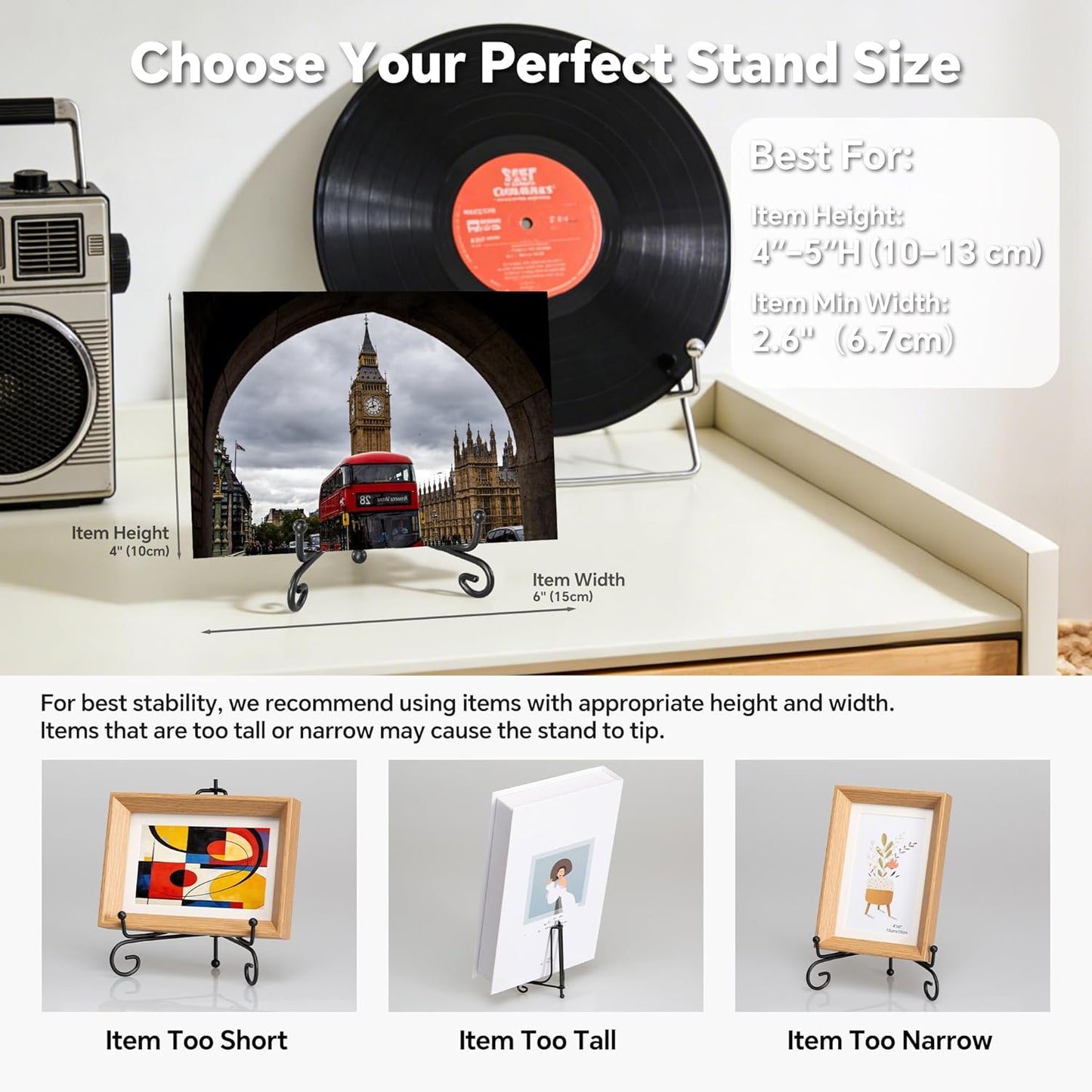 (4 pack)Iron Display Stand, Black Iron Easel Plate Display Photo Holder Stand, Displays Picture Frames, Decorative Plates, Tablets and Art 4 Inch