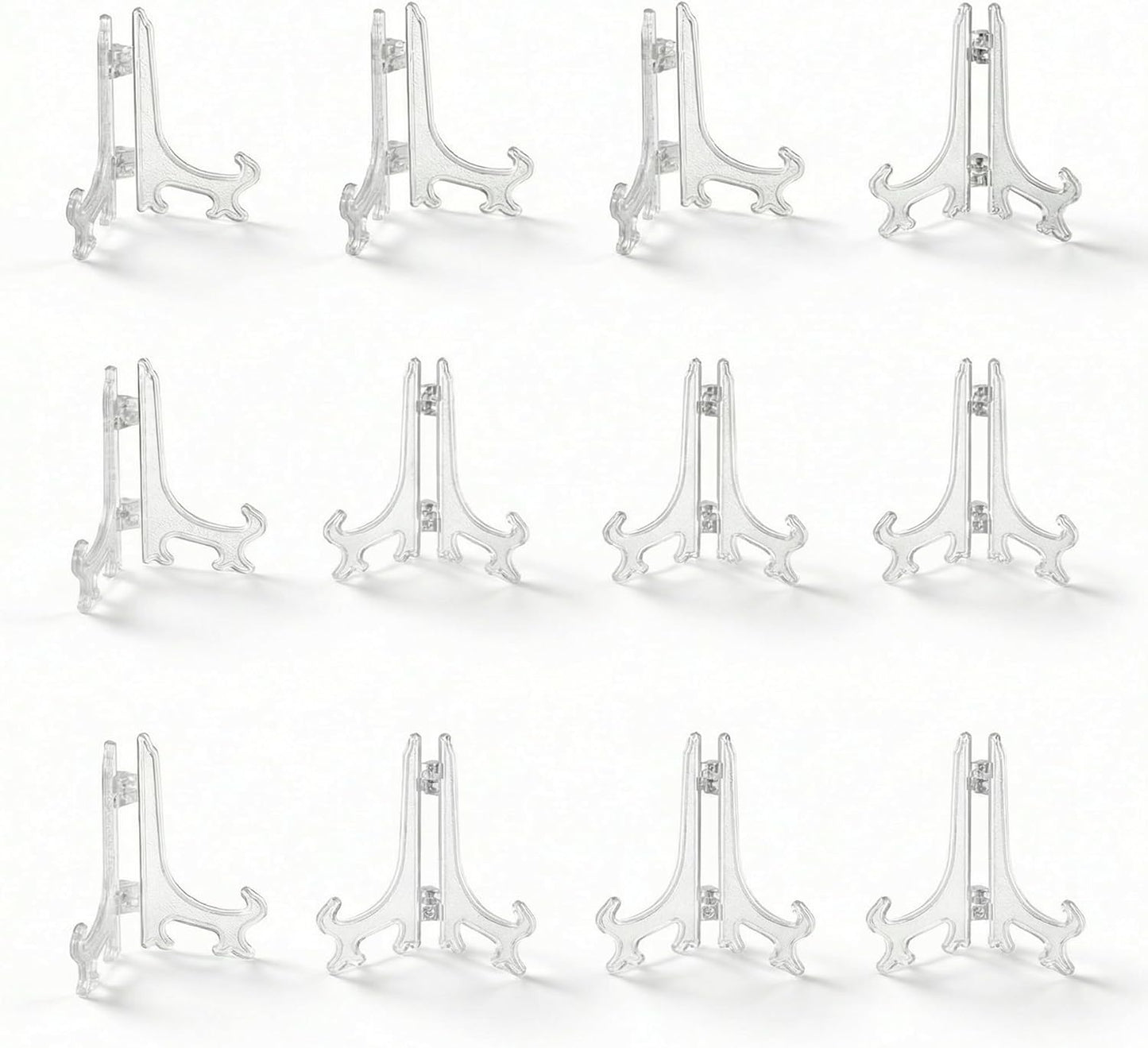 3 Inch Clear Plastic Easels or Stand/Plate Holders to Display Pictures or Other Items at Weddings, Home Decoration, Birthdays, Tables (12 Pack)