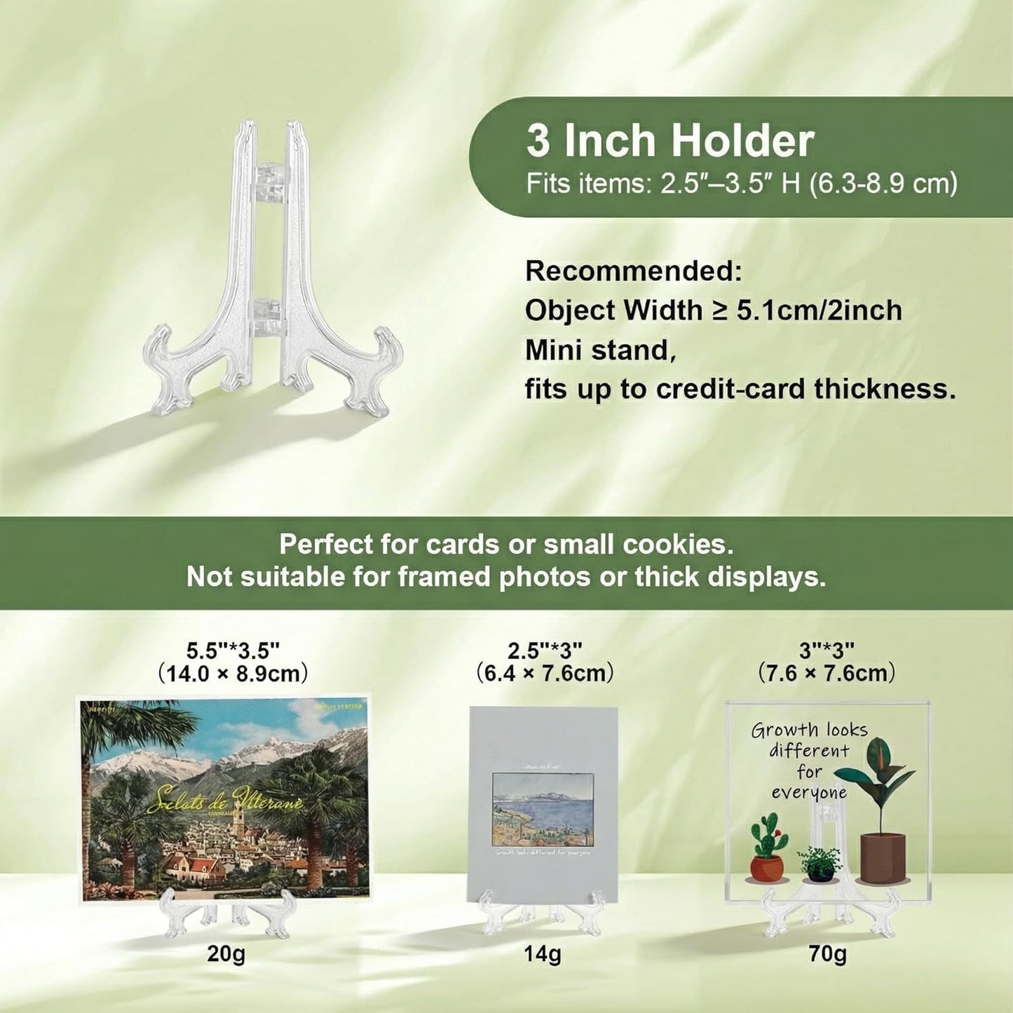 3 Inch Clear Plastic Easels or Stand/Plate Holders to Display Pictures or Other Items at Weddings, Home Decoration, Birthdays, Tables (12 Pack)