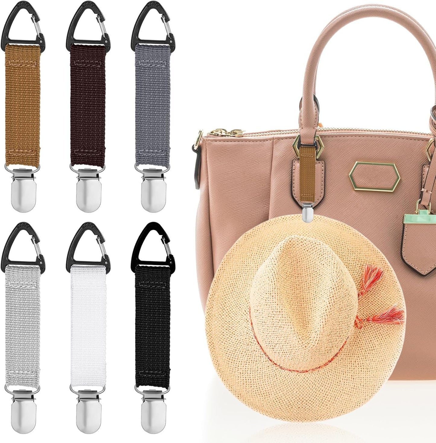 Elastic Hat Holder Hands 6 PCS Hat Clip for Travel on Bag,Free Travel Hats Clip Quick Access & Removal Hats Holder Bag Accessory for Traveling Bags Backpacks Purses Luggage Outdoor Traveling Accessory