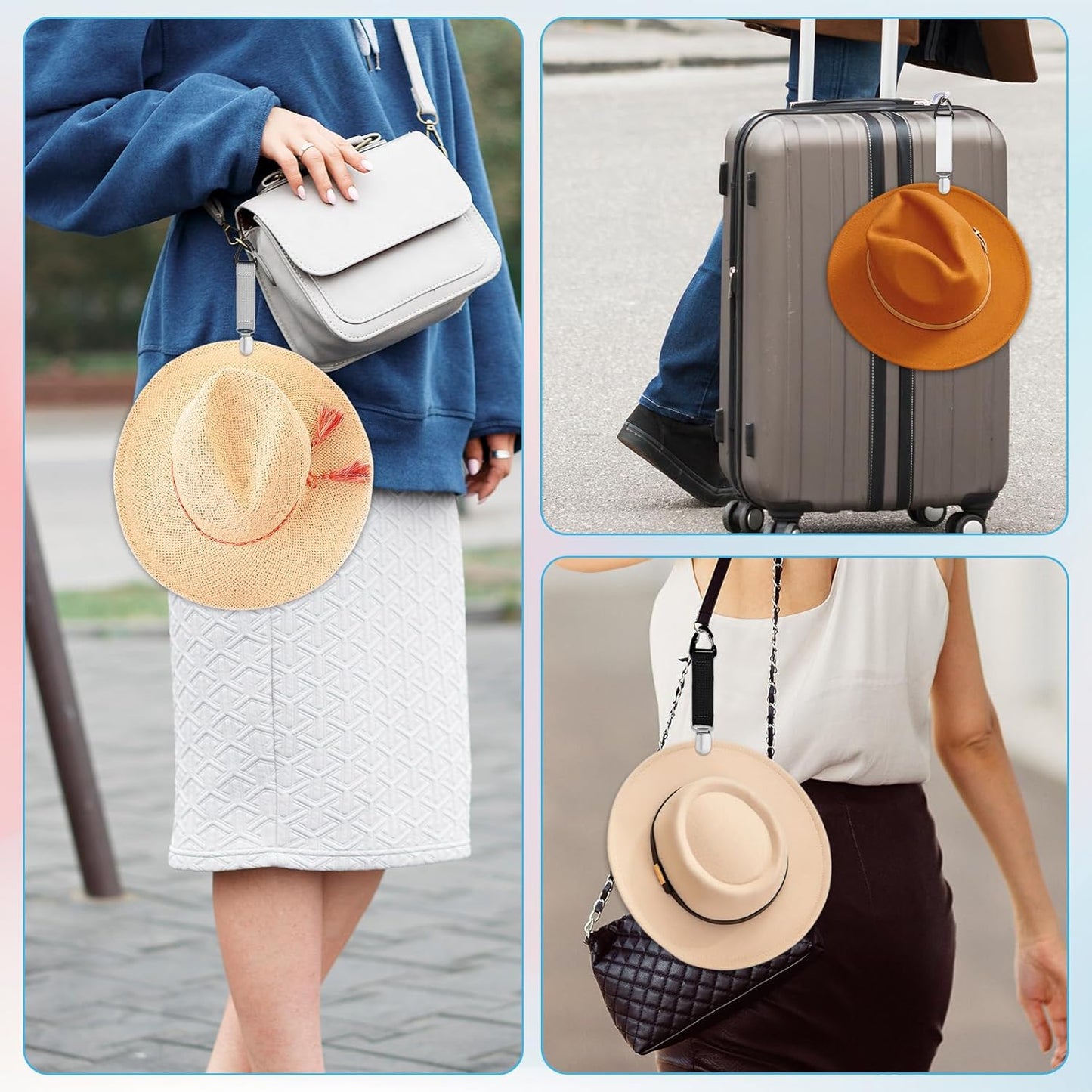 Elastic Hat Holder Hands 6 PCS Hat Clip for Travel on Bag,Free Travel Hats Clip Quick Access & Removal Hats Holder Bag Accessory for Traveling Bags Backpacks Purses Luggage Outdoor Traveling Accessory