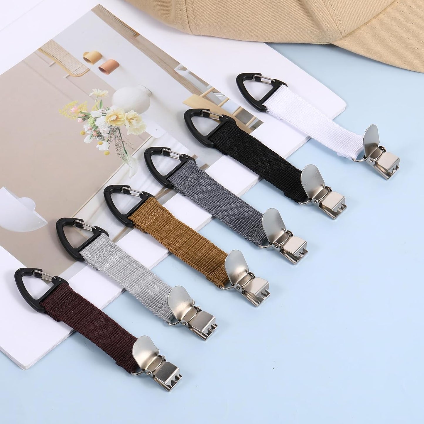Elastic Hat Holder Hands 6 PCS Hat Clip for Travel on Bag,Free Travel Hats Clip Quick Access & Removal Hats Holder Bag Accessory for Traveling Bags Backpacks Purses Luggage Outdoor Traveling Accessory